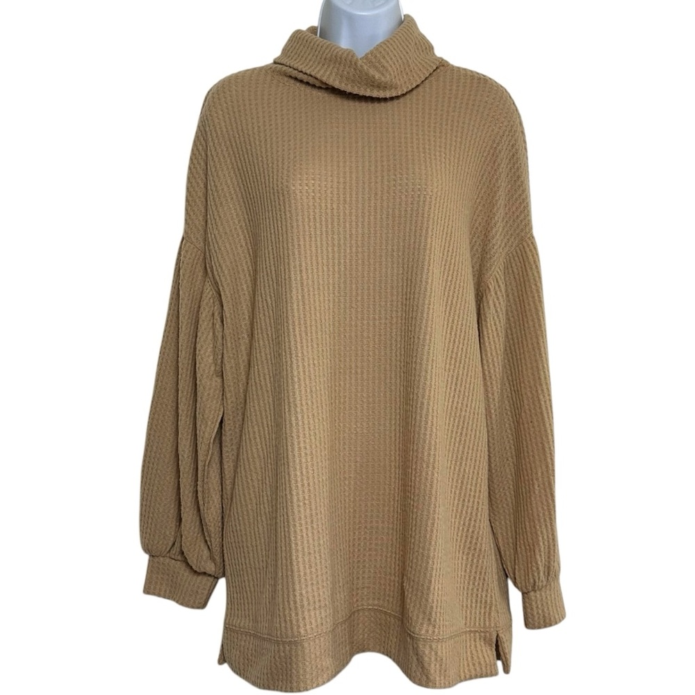 Sanctuary Womens Feel The Love Maple Tan Turtle Neck Waffle Tunic Top Shirt NWT - Picture 3 of 13